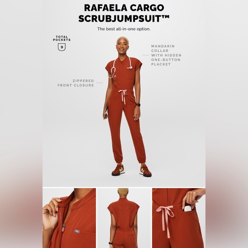 Figs Rafaella Cargo Scrub Jumpsuit Auburn Medium